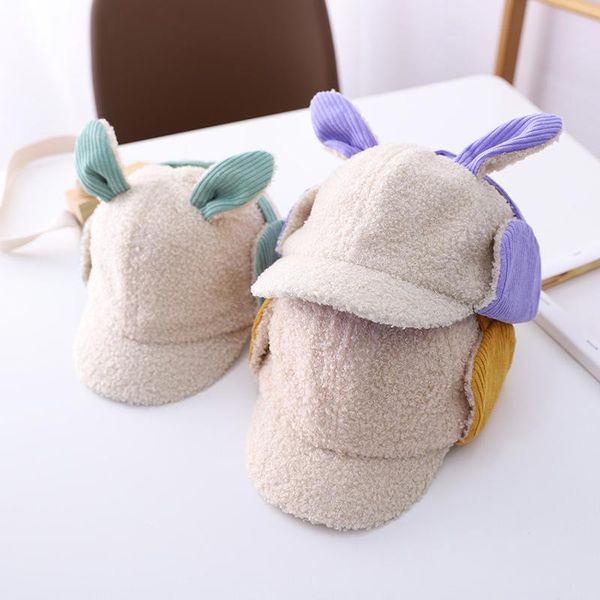 

caps & hats winter spring warm baby cap fleece kids boys girl baseball with earflap outdoor warmer children hat, Yellow