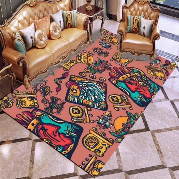 

carpets mayan ancient civilization cartoon print living room mat soft carpet for kitchen bedroom non-slip decor floor doormat