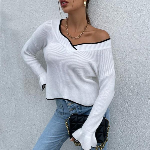 

women's sweaters women knitted autumn winter sweater female casual long sleeve pull femme v-neck, White;black
