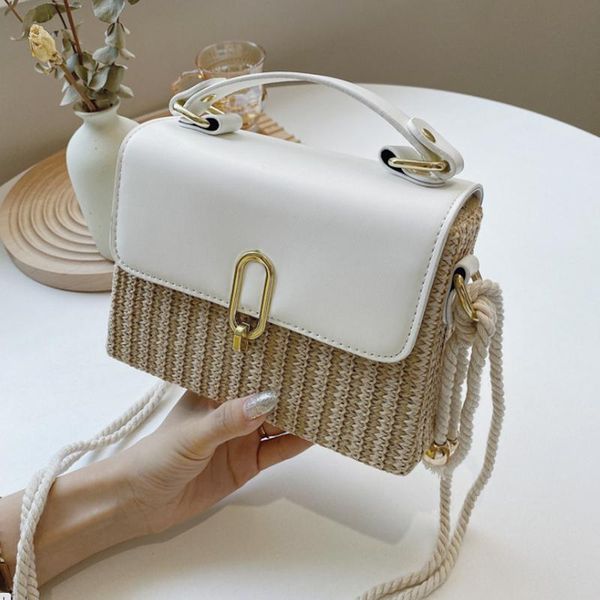 

evening bags small hand-woven women's shoulder handbag 2021 summer straw beach tote travel shopper weaving short handle bag