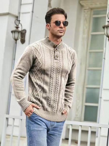

men argyle and cable knit quarter button sweater m2ox#, White;black