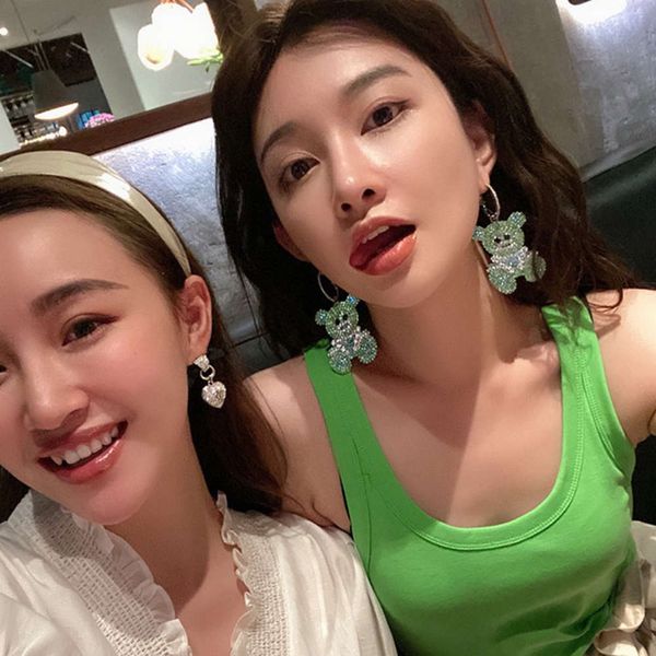 

hbp fashion french flash drill animal cartoon bear vip dog earrings, Silver