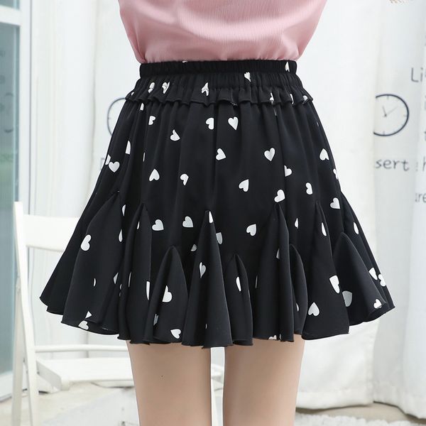 

new kawaii pleated black chiffon short school skirts womens 2021 summer cute flower korean woman skort mini tutu skater skirt c57 plv7