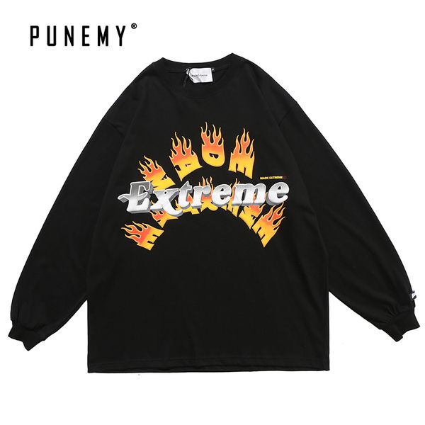 

2021 t shirt men long sleeve tshirt summer new harajuku flame print hip hop streetwear 100% cotton tee man t-shirt qml1, White