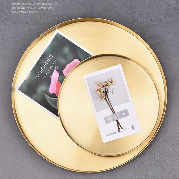 

kitchen storage & organization ins stainless steel ring necklace pan golden tray round food jewelry display home tea organizer table decor