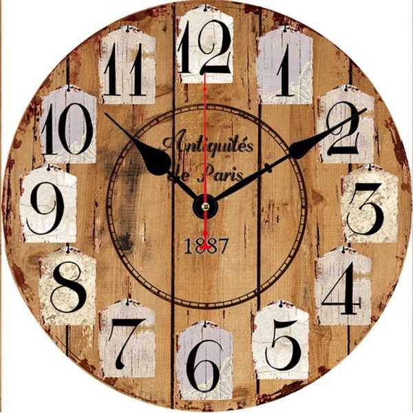 

wall clocks wooden round clock arab numerals antiquites de paris retro shabby large vintage silent decorative for home