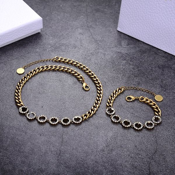 

2021 fashion necklaces diamond letter 14k gold chain necklace bracelet for women party lovers gift hip hop jewelry strings with box, Black