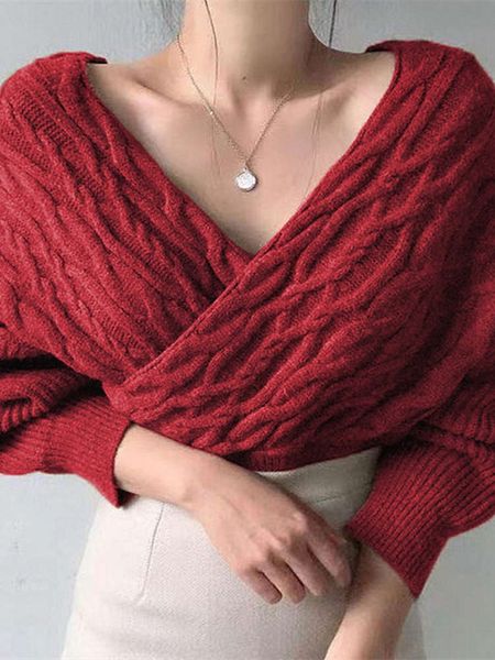 

2020 new one shoulder v-neck twist sweater for women in autumn and winter, White;black