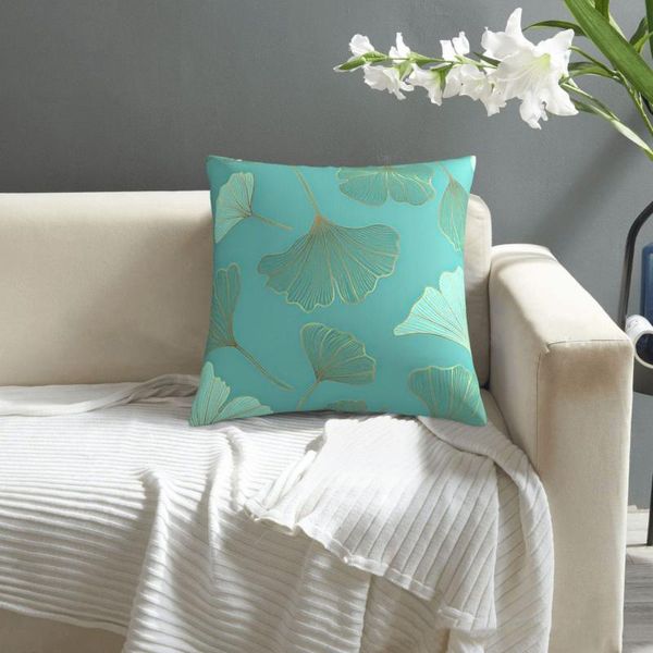 

pillow luxury blue mint ginkgo biloba pattern pillowcase printed cushion cover sofa waist
