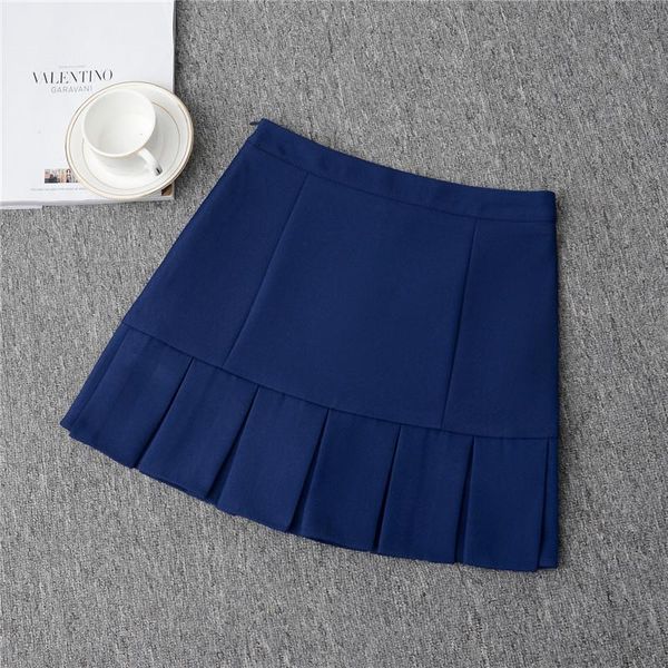 

skirts 2021 high waist pleated vintage a-line office women girls denim mini japanese style school ruffles pz502, Black