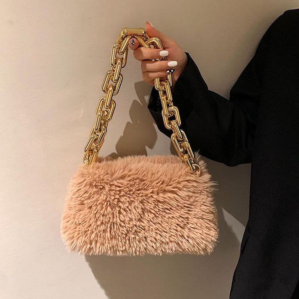 

evening bags thick chain strap shoulder fashion women plush handbag designer small fluffy underarm single bag