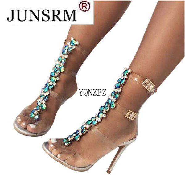 

dress shoes yqnzbz 2021 pvc jelly blue crystal sandals open toed high heels buckle strap women pumps silver size 35-42, Black