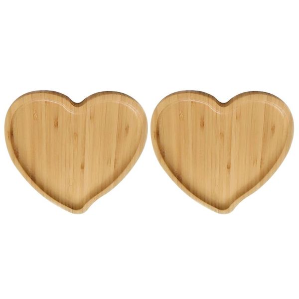

dishes & plates 2 pcs heart shaped eco-friendly bamboo wooden tray tea coffee serving plate fruit bread snack for home