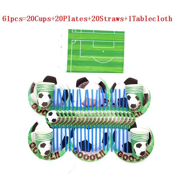 

disposable dinnerware 61/31pcs cartoon soccer football theme child boys birthday party flexible straw paper cup plate tablecloth decoration
