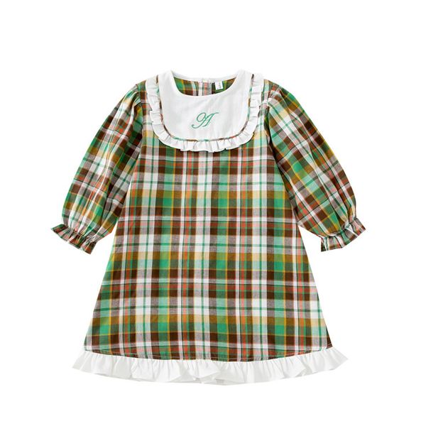 

girls plaid dresses kids embroidery flare sleeve princess dress 2022 spring children lattice splicing falbala clothing q3924, Red;yellow