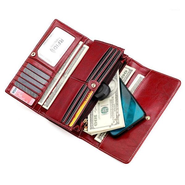 

purse oil wax genuine leather luxury hasp women's wallet long brand solid colors coin purses female fashion thin phone bag, White
