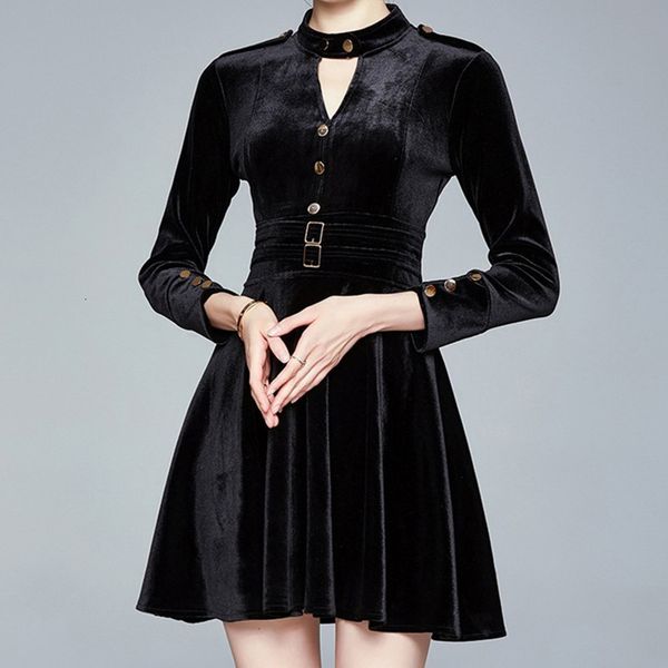 

2021 new women autumn & winter elegant velvet dress festa female mesh designer event party robe turtleneck vestidos 170w, Black;gray