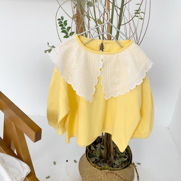 

shirts 2021 spring baby girls ruffles collar blouses lantern sleeve pure color korean style toddlers kids princess, White;black