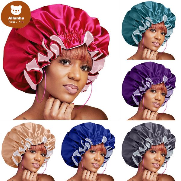 Mulheres Grande Tamanho Cap Beleza Impressão Cetim Silk Bonnet Novo Extra Grande Cetim Alinhado Bonnet Sleep Night Cap Cabeça Capa Bonnet Hat SA