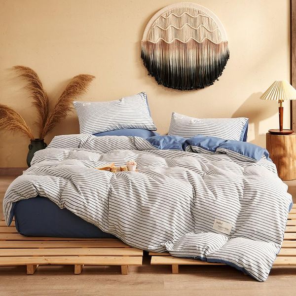 

nordic style bedding set plaid stripes flat bed sheet home duvet cover sheet 240x220 bedroom quilt covers with pillowcase