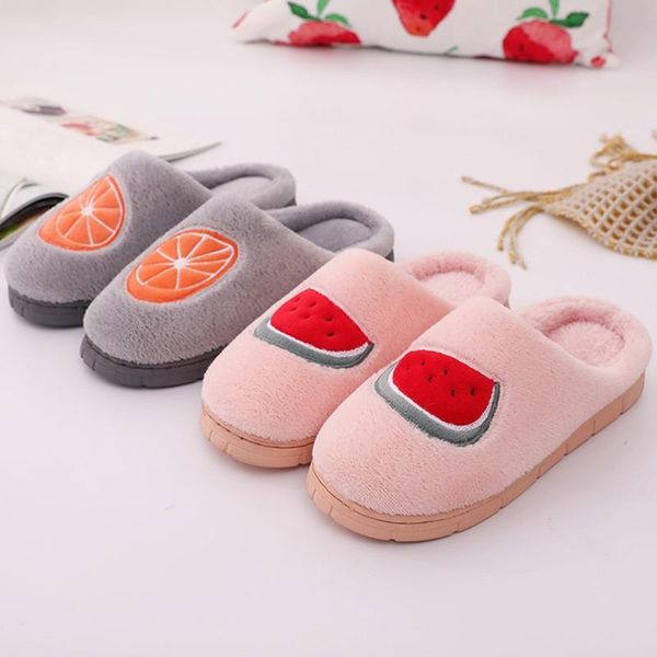 

slippers fruit flock men indoor lover cotton home mute soft bottom floor shoes drop, Black