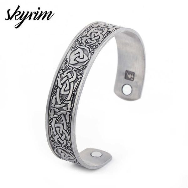 Skyrim Viking Celtics Irlandês Trindade Nó Bangle Dragon Garra Magnética Ajustável Ajustável Antiguidade Pulseiras Silvery para Homens Mulher q0719