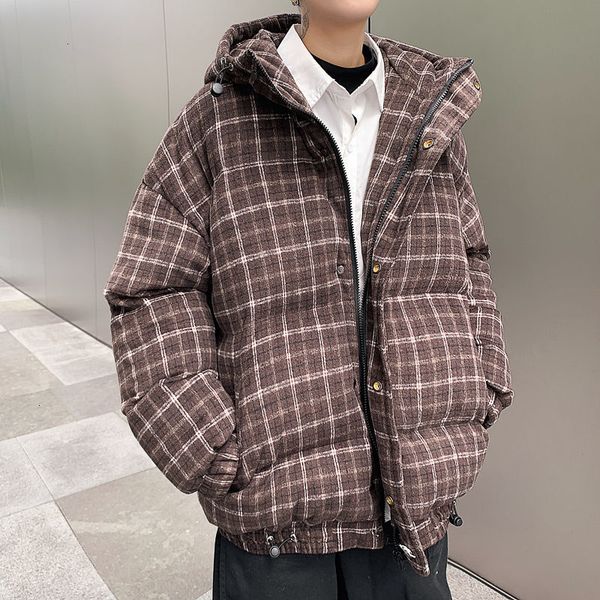 

new 2021 privathinker winter men's plaid hooded parkas men casual thicken zipper woman streetwear hip hop fashion clothes 34mf, Black