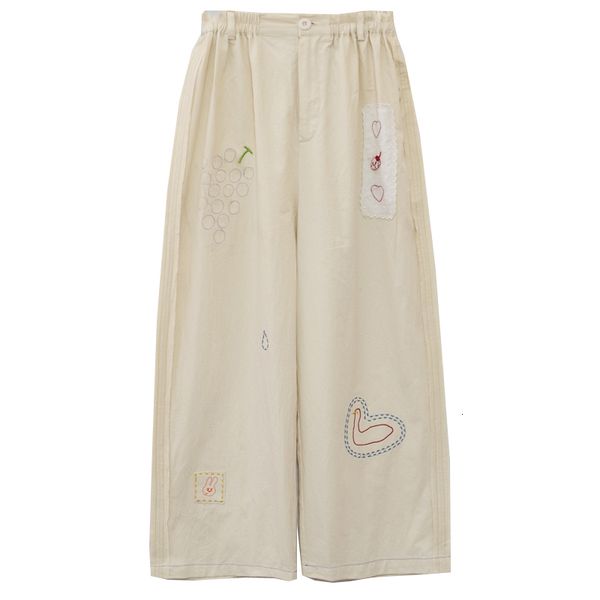 

new summer style preppy heart-patched from cartoons embroidered high-waist trousers autumn women's cotton pants on a straight line aah7, Black;white