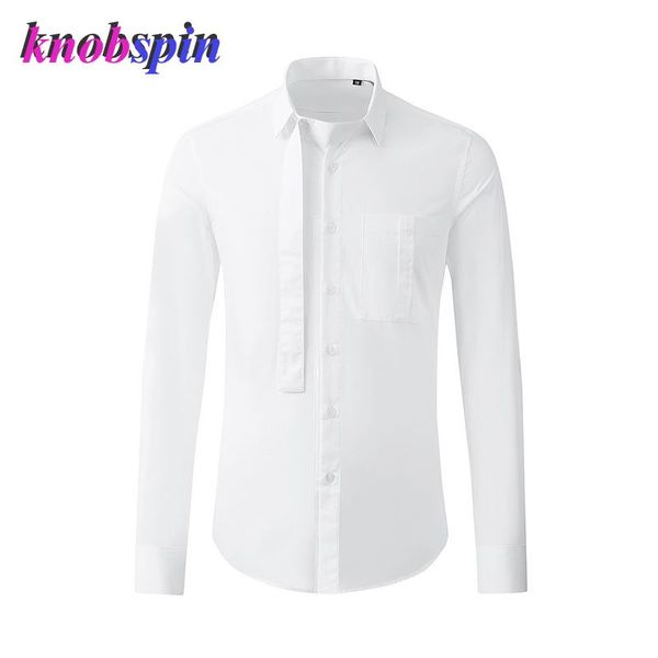 

men's dress shirts brand business male shirt 2021 personalized ribbon stitching design chemise homme long sleeve casual men plus size, White;black