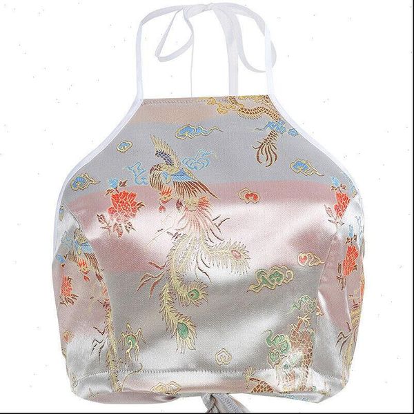 

women chinese style dragon phoenix embroidery short blouse sleeveless crop halter tshirt blackless tank top, White