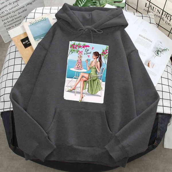 

life is sweet, beautiful women print men's hoodi wool fashion pockets hip hop funny hoodi hip hop men's fashion hoodi, Black