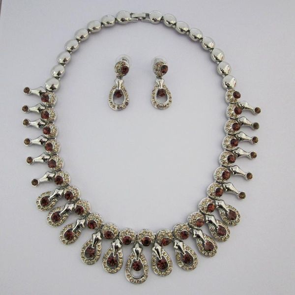 

fashion women jewelry accessories full rhinestone luxury necklace earing set 1sets only, Golden;silver