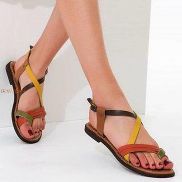 

2021 woman rome sandals ladies flip flops flats female cross tie zip shoes women breathable solid women's footwear size 35-43, Black