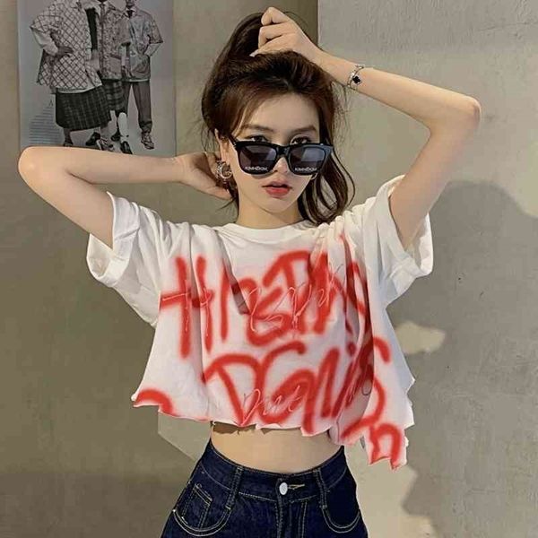 

werueruyu summer short sleeve t shirts women cotton solid t-shirt o neck high waist tee female casual loose t shirt 210608, White