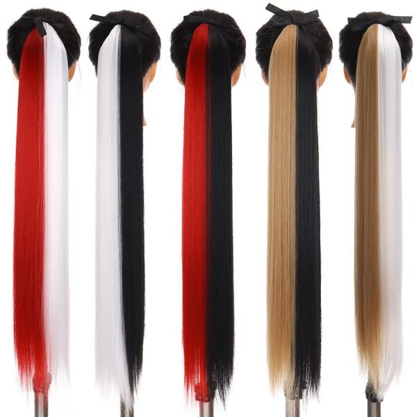 

synthetic wigs high temperature fiber two-color strap ponytail any face shape wig skin tone long straigh hair band, Black