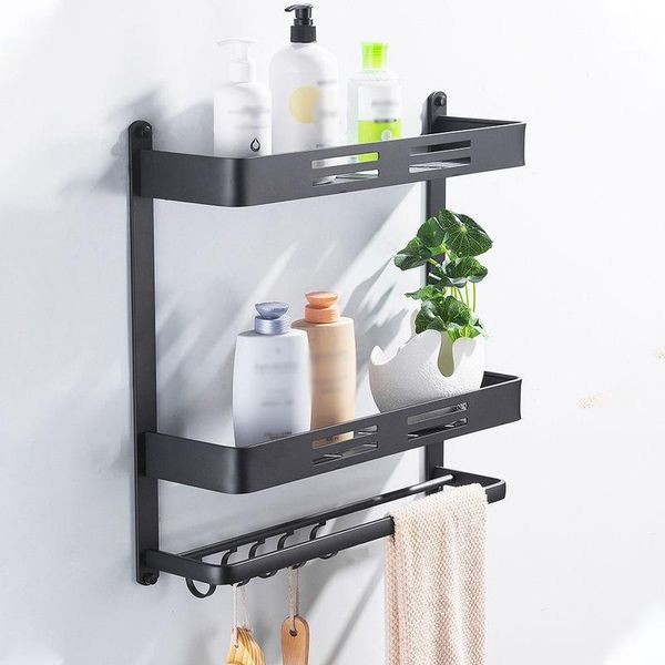 

towel racks 2tiers holder bathroom rack black aluminum wall mounted hanger bar storage shelf accessories w/hooks