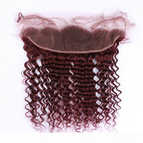 

deep wave #99j wine red ear to ear 13x4 lace frontal closure virgin brazilian burgundy human hair full lace frontals deep wavy, Black;brown