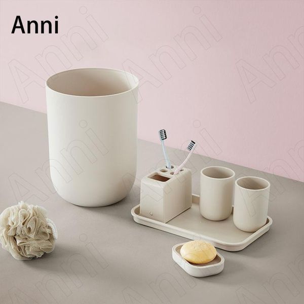 

bath accessory set solid color plastic bathroom nordic simple toothpaste dispenser household seven-piece shower accessories organizer