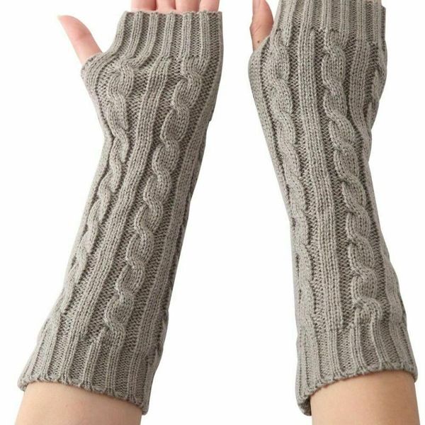 

five fingers gloves fashion women ladies winter casual knitted wrist arm hand warmer long mitten fingerless black white gray, Blue;gray