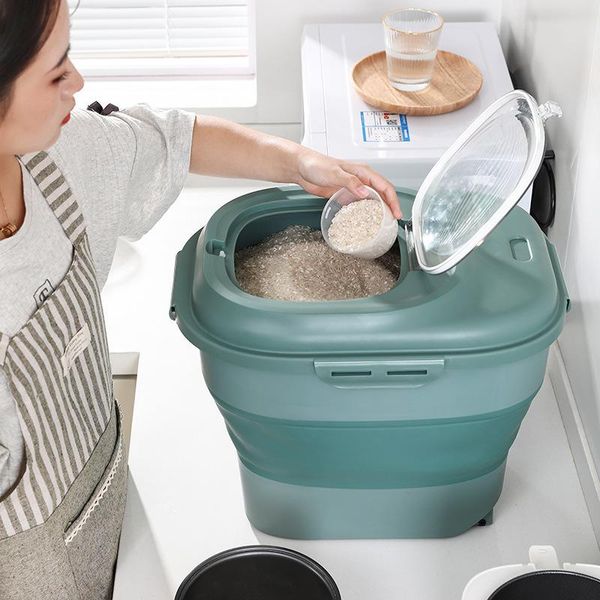 

storage bottles & jars 25kg rice container foldable double sealing ring pp household flour holder for kitchen home organization