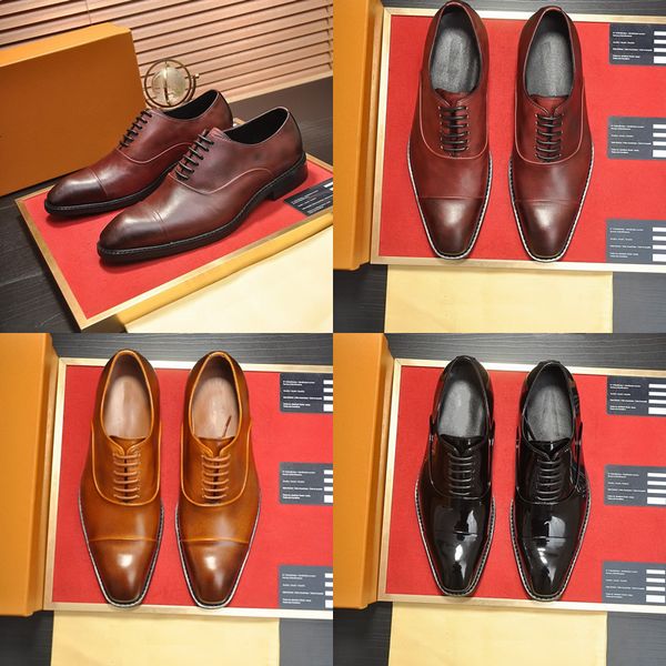 

men's dress shoes with cowhide leather men shoes casual men office business wedding shoe lace-up buckle strap pointed oxford shoes for, Black