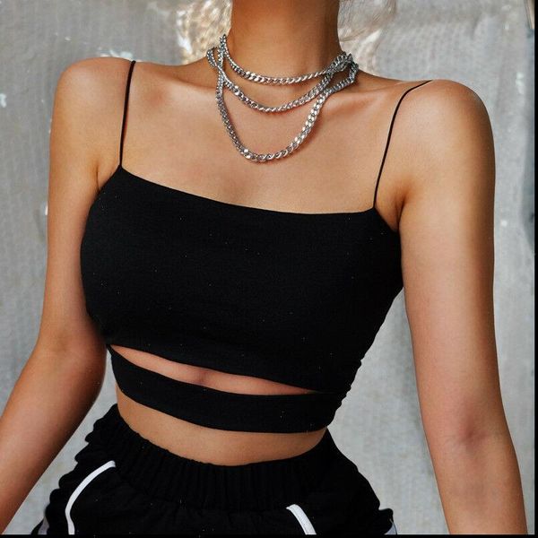 

2021 new fashion women summer casual sleeveless cut out short tee shirt crop strap tank blouse, White