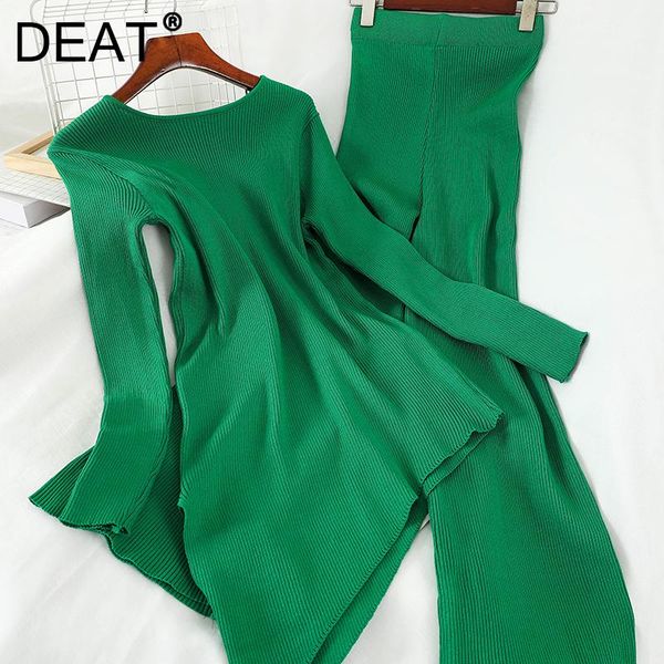 

women's two piece pants deat women round neck asymmetrical sweater high wasit long set fashion autumn winter 2021 11d2276, White