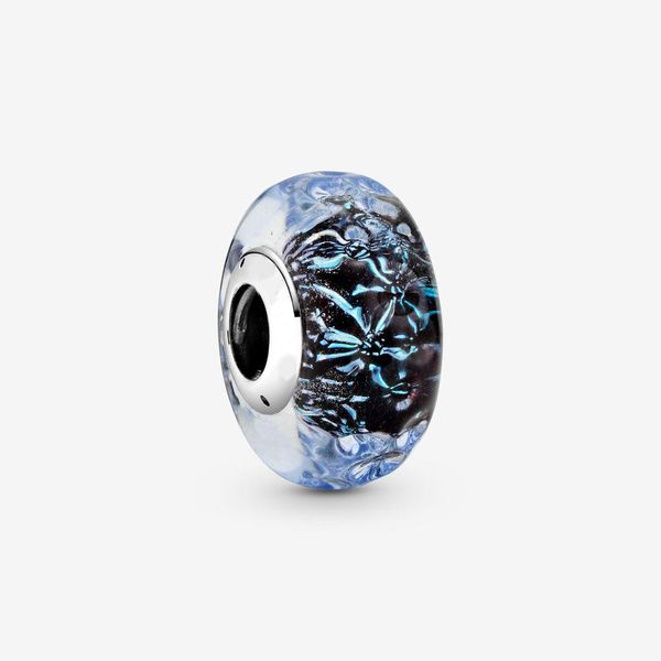 Nuovo arrivo in argento sterling 925 ondulato blu scuro in vetro di Murano oceano fascino adatto Pandora braccialetto di fascino europeo originale accessori moda gioielli