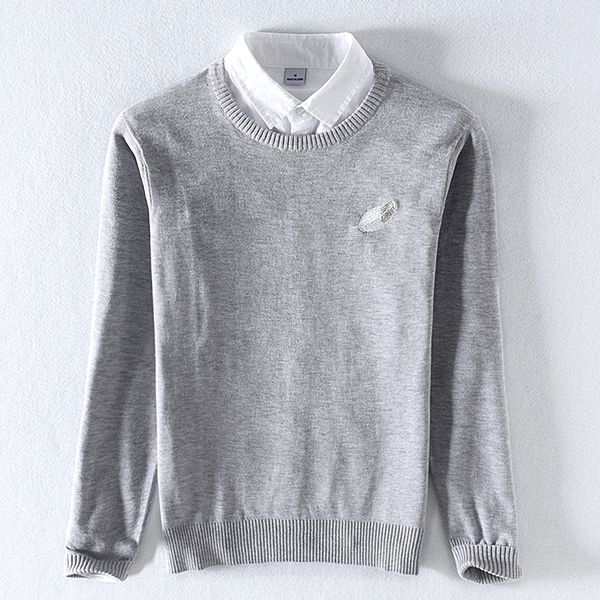 

2021 autumn and winter new men's round neck embroidery slim cotton sweater for men long-sleeved sweaters male vbzy, White;black