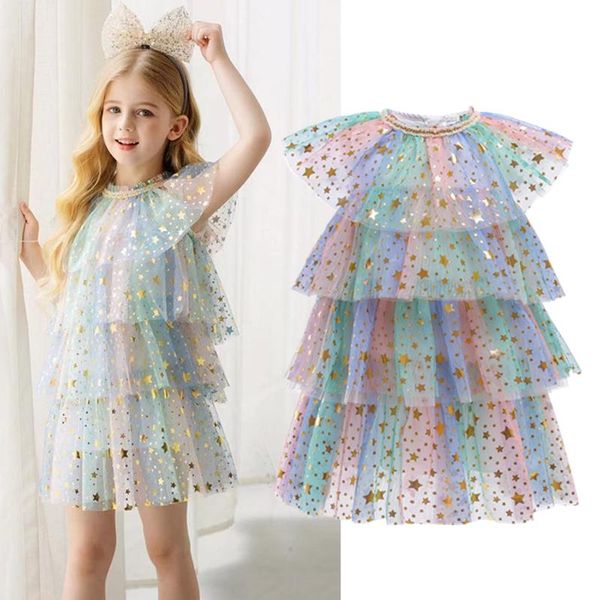 

girl's dresses girls tutu cake layers children vestidos summer party clothing for 3 6 8 years casual wear, Red;yellow