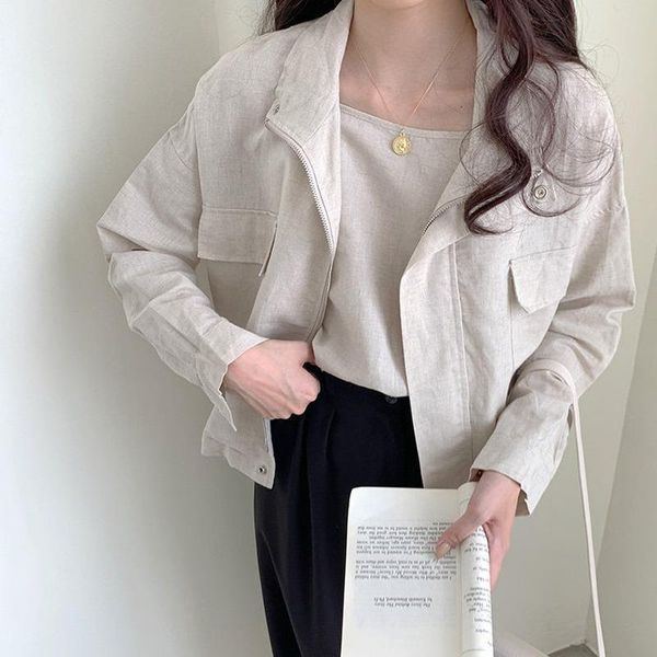 

women's jackets spring stand collar long sleeve women jacket chic pockets design woman 2021 casual loose all-match ropa mujer, Black;brown