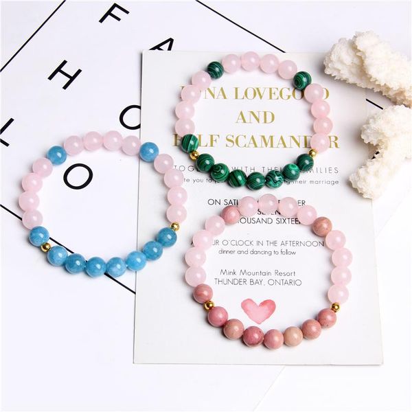 

beaded, strands natural stone beaded yoga bracelet women round rhodochrosite fluorite turquoises charm elegant jewelry girl friend gift, Black