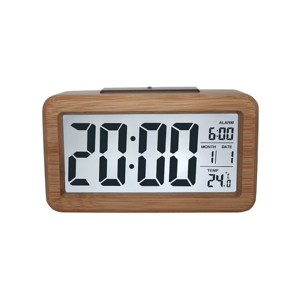 Деревянный цифровой будильник, умный датчик ночной свет с обезжиренным, дата, температура, 12 / круглосуточно, твердой древесины Shell 210310