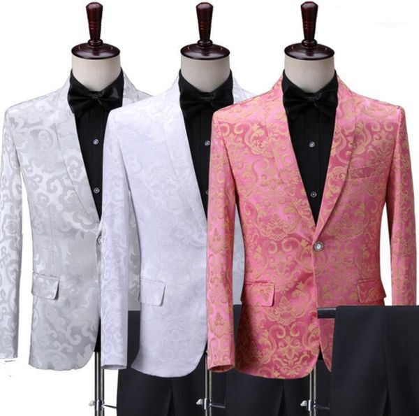 

printing blazer men groom suit set with pants mens wedding suits costume singer star style dance stage clothing formal dress men's & bl, White;black